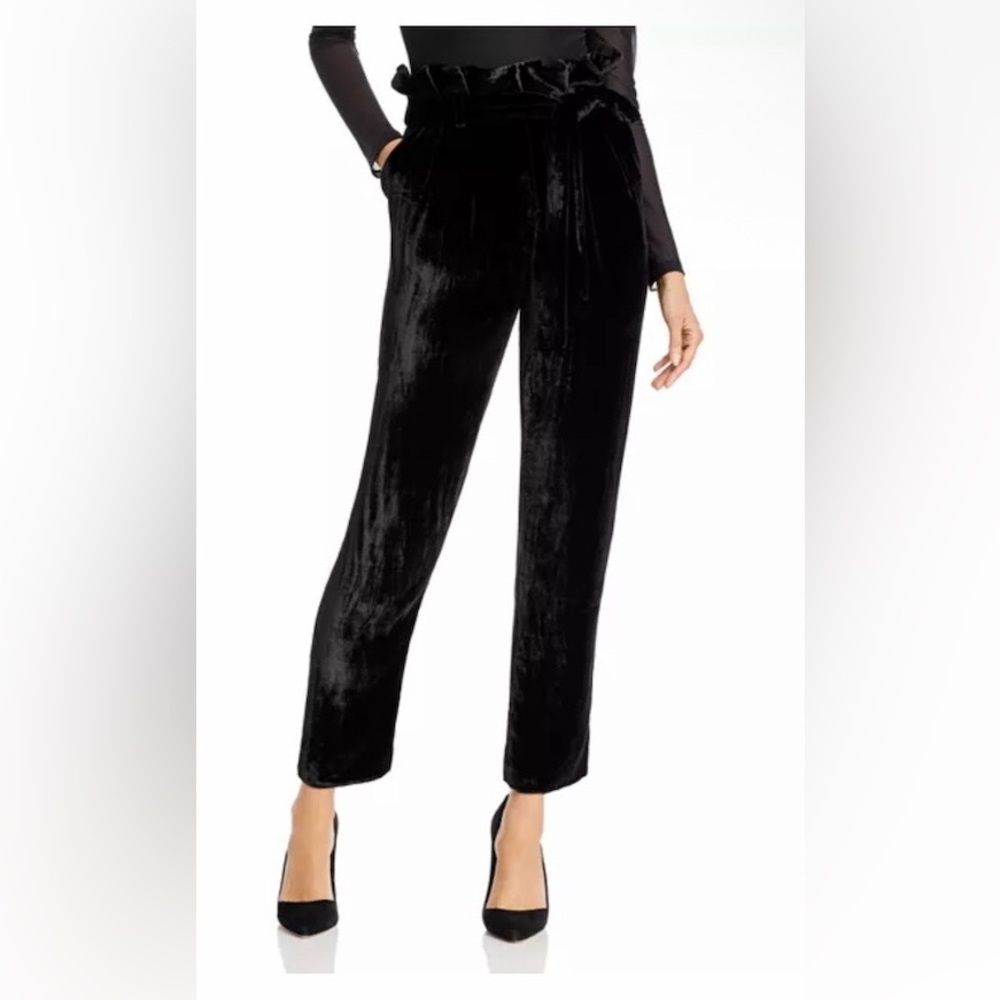 NWT Alice + Olivia Farrel Velvet Paperbag-Waist Pants